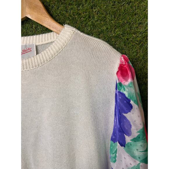 Vintage Work Habits Floral Print Puff Sleeve‎ Sweater Pullover Crewneck Size L - Picture 2 of 8